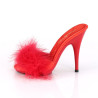 Fabulicious POISE-501F Red Satin Feathers Mules Women
