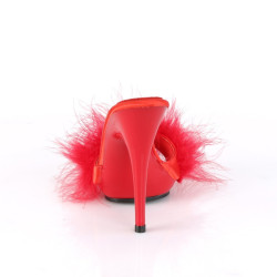 Fabulicious POISE-501F Red Satin Feathers Mules Women