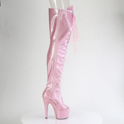 Pleaser ADORE-3021GP Rose Glitter Laced Thigh High Boots