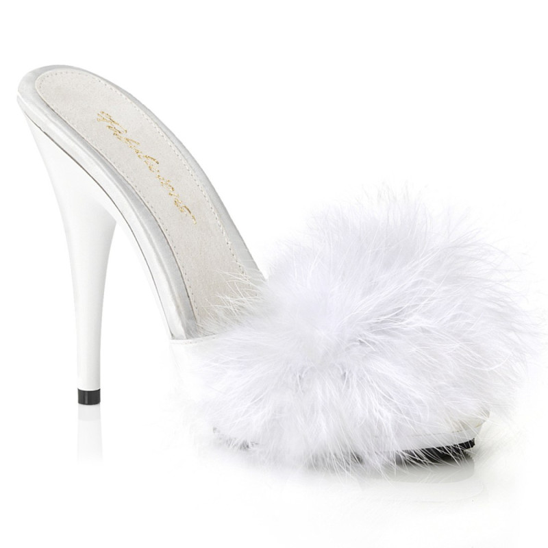Fabulicious POISE-501F White Feathers High Heeled Mules Fabulicious POISE-501F White Feathers High Heeled Mules