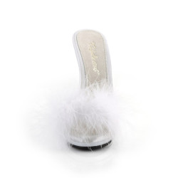 Fabulicious POISE-501F White Feathers High Heeled Mules
