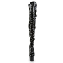 Pleaser ADORE-3028 Patent Buckle Thigh High Boots
