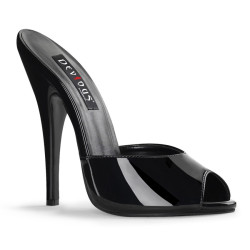 Devious DOMINA-101 Black Patent High Heeled Mules
