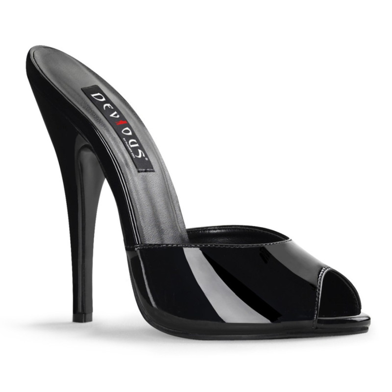 Devious DOMINA-101 Black Patent High Heeled Mules Devious DOMINA-101 Black Patent High Heeled Mules