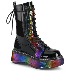 Demonia EMILY-350 Black Patent Rainbow Hologram Hearts