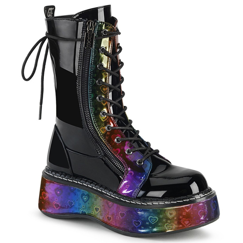 Demonia EMILY-350 Black Patent Rainbow Hologram Hearts Demonia EMILY-350 Black Patent Rainbow Hologram Hearts