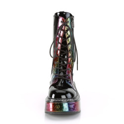 Demonia EMILY-350 Black Patent Rainbow Hologram Hearts