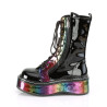Demonia EMILY-350 Black Patent Rainbow Hologram Hearts