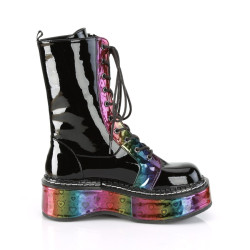 Demonia EMILY-350 Black Patent Rainbow Hologram Hearts