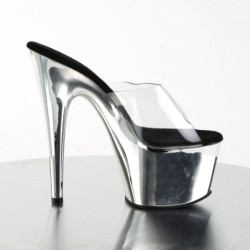 Pleaser ADORE-701 Transparent Silver High Heeled Mules