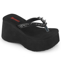 Demonia FUNN-35 Black Vegan Platform Women Flip Flops