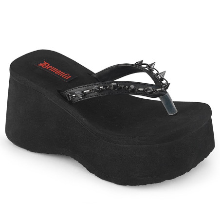 Demonia FUNN-35 Black Vegan Platform Women Flip Flops