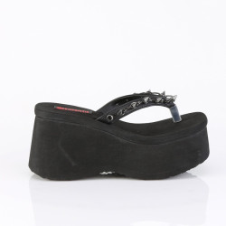 Demonia FUNN-35 Black Vegan Platform Women Flip Flops