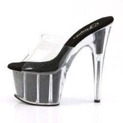 Pleaser ADORE-701G Transparent Black Glitter High Mules