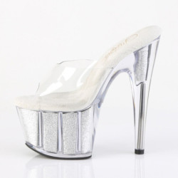 Pleaser ADORE-701G Transparent Silver Glitter Mules