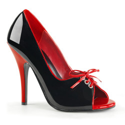 Pleaser SEDUCE-216 Black-Red Open Toe Bow Pumps