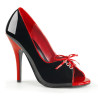 Pleaser SEDUCE-216 Black-Red Open Toe Bow Pumps