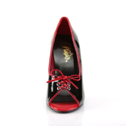 Pleaser SEDUCE-216 Black-Red Open Toe Bow Pumps
