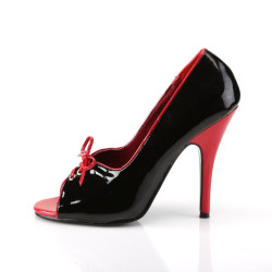 Pleaser SEDUCE-216 Black-Red Open Toe Bow Pumps