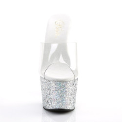 Pleaser ADORE-701LG Transparent Silver Glitter Mules