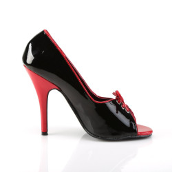 Pleaser SEDUCE-216 Black-Red Open Toe Bow Pumps
