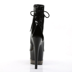 Pleaser ADORE-1018-3 Black Pewter Strass Ankle Boots