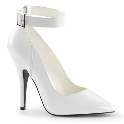 Pleaser SEDUCE-431 White Ankle Strap Heeled Pumps