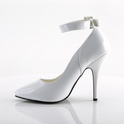 Pleaser SEDUCE-431 White Ankle Strap Heeled Pumps