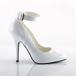 Pleaser SEDUCE-431 White Ankle Strap Heeled Pumps