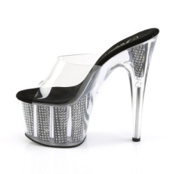Pleaser ADORE-701SRS Transparent Black Strass Mules