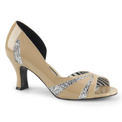 Pleaser Pink Label JENNA-03 Cream Patent Silver Glitter