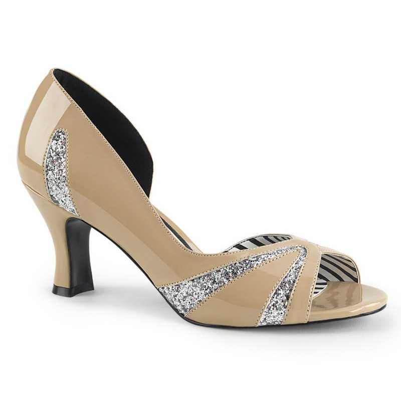 Pleaser Pink Label JENNA-03 Cream Patent Silver Glitter Pleaser Pink Label JENNA-03 Cream Patent Silver Glitter