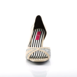 Pleaser Pink Label JENNA-03 Cream Patent Silver Glitter