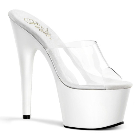 Pleaser ADORE-701 Transparent White Heeled Mules Women