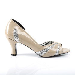 Pleaser Pink Label JENNA-03 Cream Patent Silver Glitter