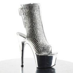 Pleaser ADORE-1018DCS Silver Strass Chrome Ankle Boots