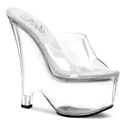 Pleaser BEAU-601 Clear Platform Heeled Wedge Mules Women