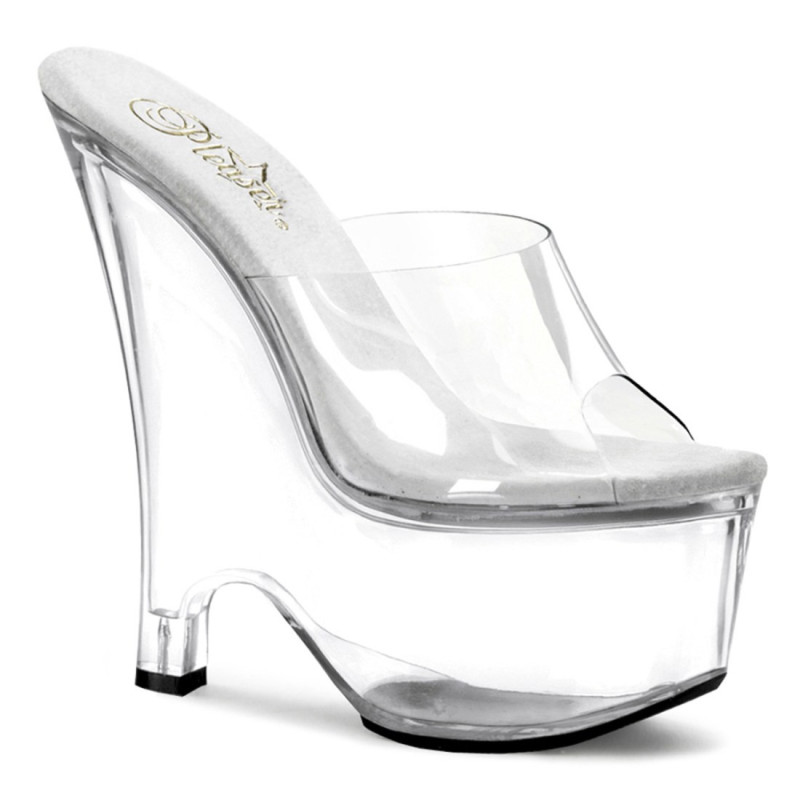 Pleaser BEAU-601 Clear Platform Heeled Wedge Mules Women Pleaser BEAU-601 Clear Platform Heeled Wedge Mules Women