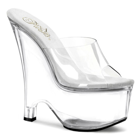 Pleaser BEAU-601 Clear Platform Heeled Wedge Mules Women