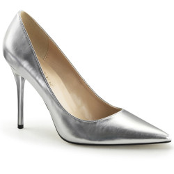Pleaser CLASSIQUE-20 Silver Pointed-Toe Stiletto Pumps