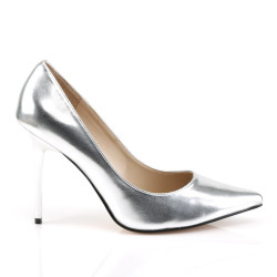 Pleaser CLASSIQUE-20 Silver Pointed-Toe Stiletto Pumps