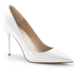 Pleaser CLASSIQUE-20 White Pointed-Toe Stiletto Pumps