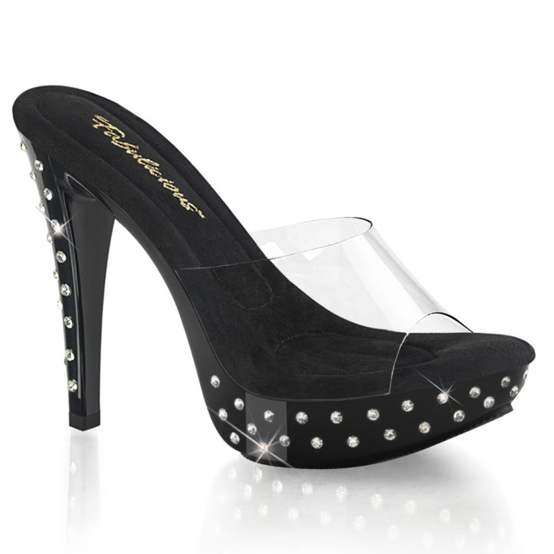 Fabulicious COCKTAIL-501SDT Transparent Black Mules