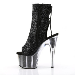 Pleaser ADORE-1018G Black Glitter Women's Ankle Boots