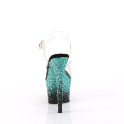Pleaser ADORE-708SS Transparent Black Turquoise Glitter