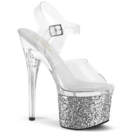 Pleaser ESTEEM-708LG Transparent Silver Glitter Sale