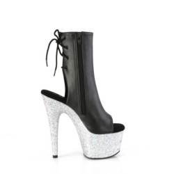 Pleaser ADORE-1018LG Black Vegan Leather Silver Glitter