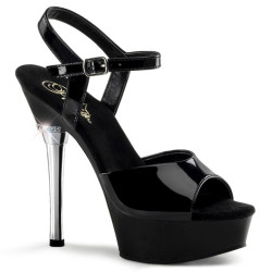 Pleaser ALLURE-609 Black Patent Steel Heeled Sandals