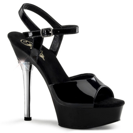 Pleaser ALLURE-609 Black Patent Steel Heeled Sandals