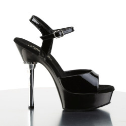 Pleaser ALLURE-609 Black Patent Steel Heeled Sandals
